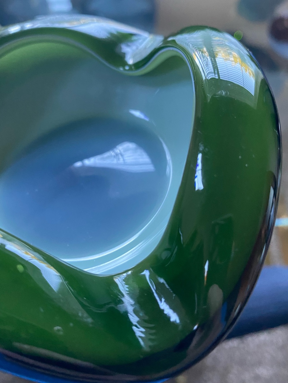 Vintage MCM Murano Style Hand Blown Sommerso Art Glass Bowl Green White Pontil - Picture 3 of 7